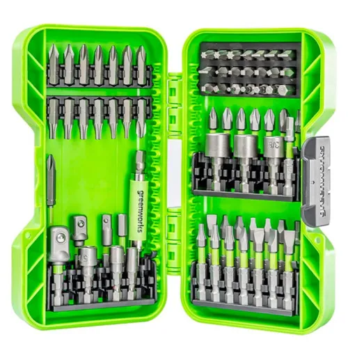 Набор бит, торцевых головок и адаптеров в кейсе Greenworks 2944407 (70 шт.) — детальное фото