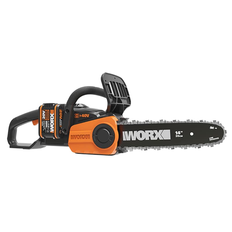 Пила цепная WORX WG384E 40V 35см аккумуляторная с двумя 2Ач батареями и двойной 2А зарядкой — детальное фото