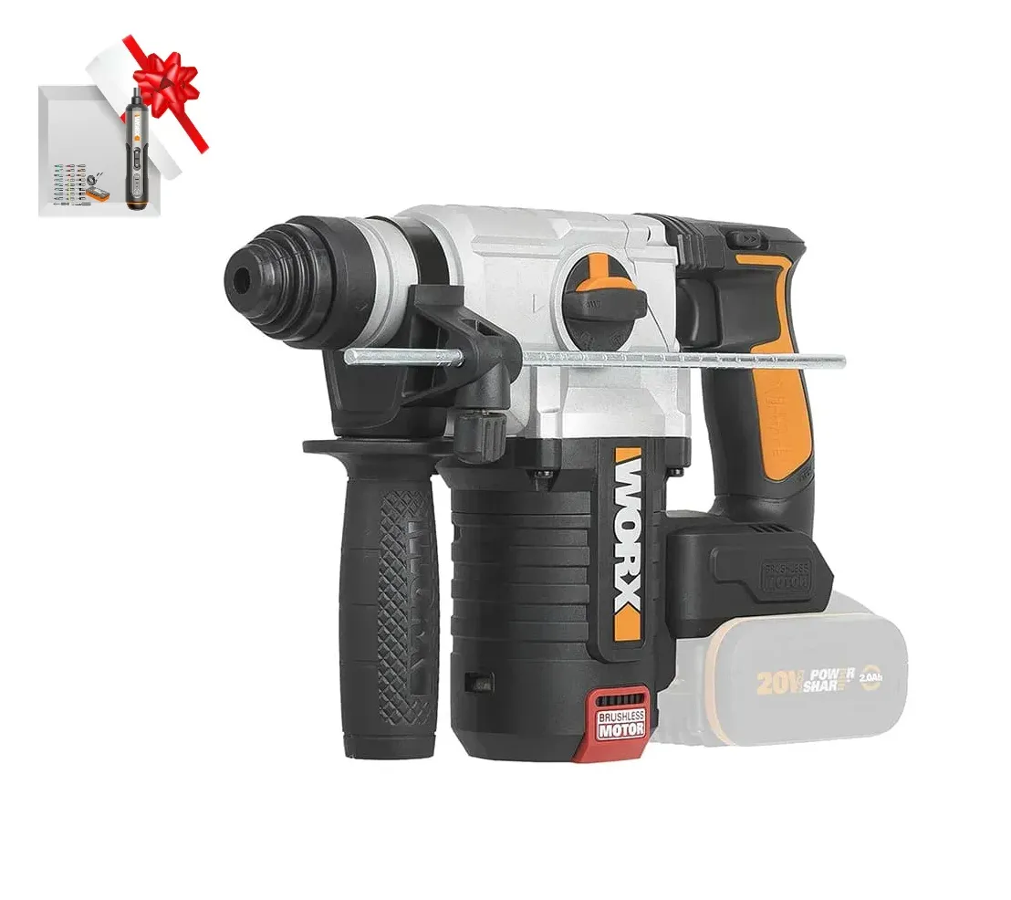 Перфоратор WORX WX380 20V 2,2 Дж бесщеточный аккумуляторный, с 2хАКБ на 4 А*ч и ЗУ в кейсе